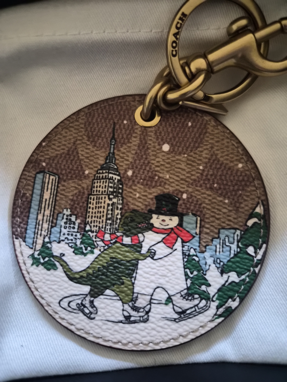 Coach Brown Holiday Snowman Skate Leather Key Fob